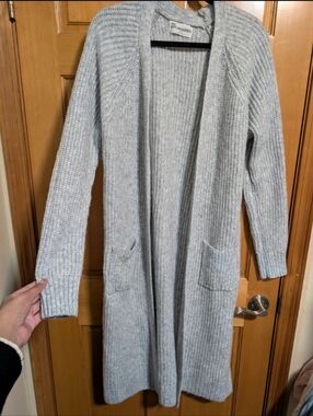 No Boundaries Light Gray Long Open-Front Ribbed Cardigan